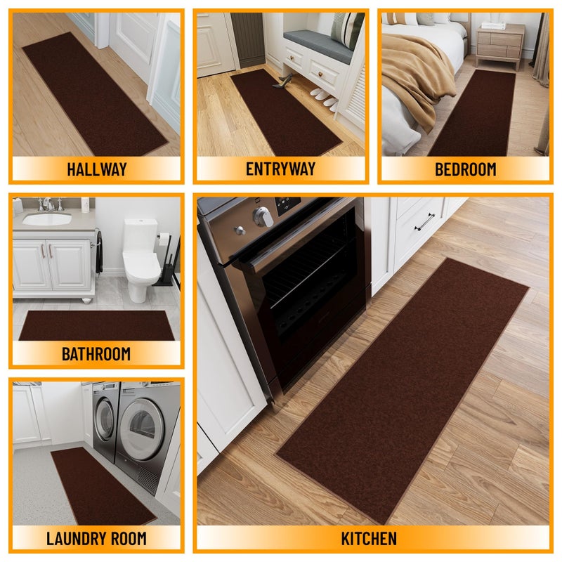 Ottomanson Hallway Runner Rug 1'10" x 6' Non Slip Solid Area Rugs Easy to Clean Laundry Rug Runner Durable & Pet Friendly Floor Carpet Runners for Hallways Entryway Living Room Kitchen, Brown - Image 3